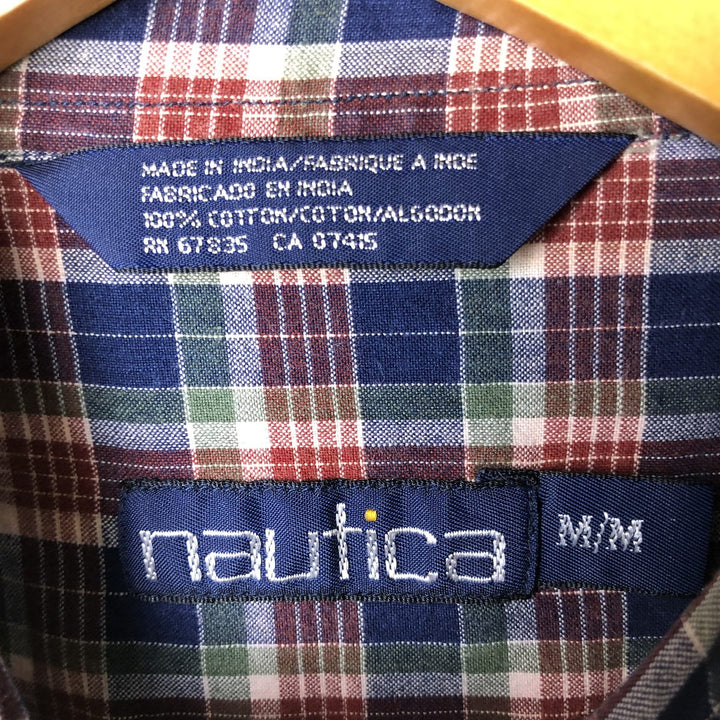 90'S NAUTICA short sleeve button down check shirt, men's size M, vintage cotton navy blue type Vintage Second Hand