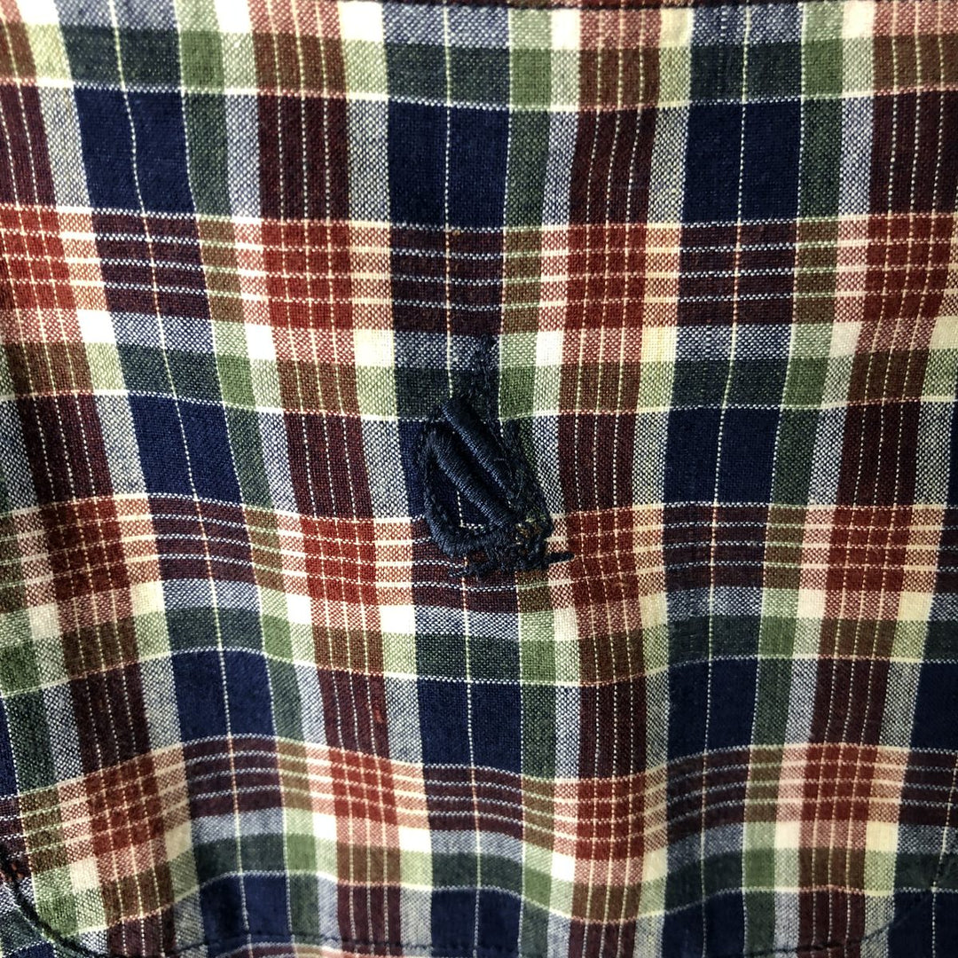 90'S NAUTICA short sleeve button down check shirt, men's size M, vintage cotton navy blue type Vintage Second Hand