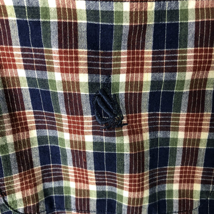 90'S NAUTICA short sleeve button down check shirt, men's size M, vintage cotton navy blue type Vintage Second Hand
