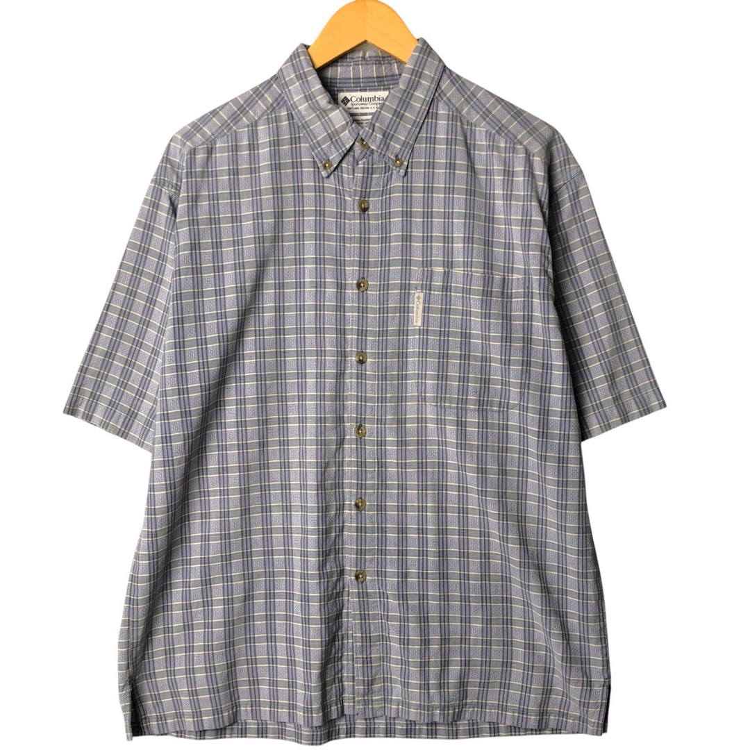 90s-00'S Vintage Columbia Short Sleeve Button-Down Check Shirt, Boxy, Men's Size Medium cotton Blue type light blue Vintage Second Hand