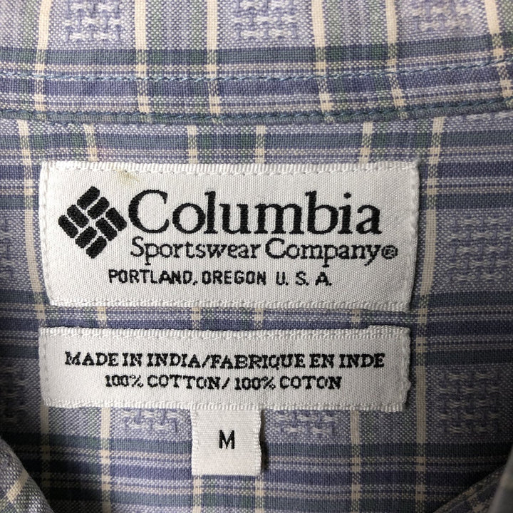 90s-00'S Vintage Columbia Short Sleeve Button-Down Check Shirt, Boxy, Men's Size Medium cotton Blue type light blue Vintage Second Hand