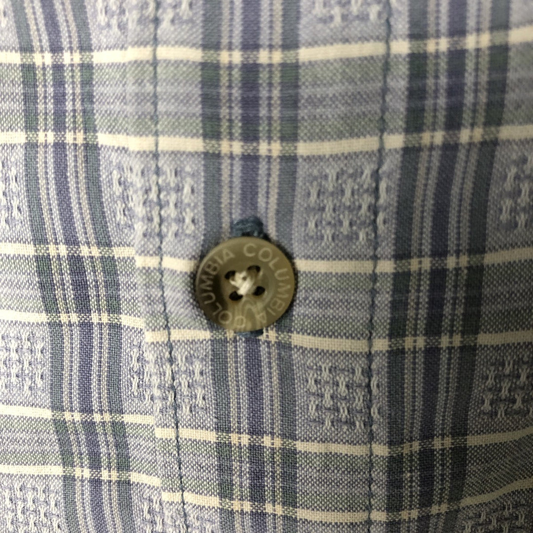 90s-00'S Vintage Columbia Short Sleeve Button-Down Check Shirt, Boxy, Men's Size Medium cotton Blue type light blue Vintage Second Hand