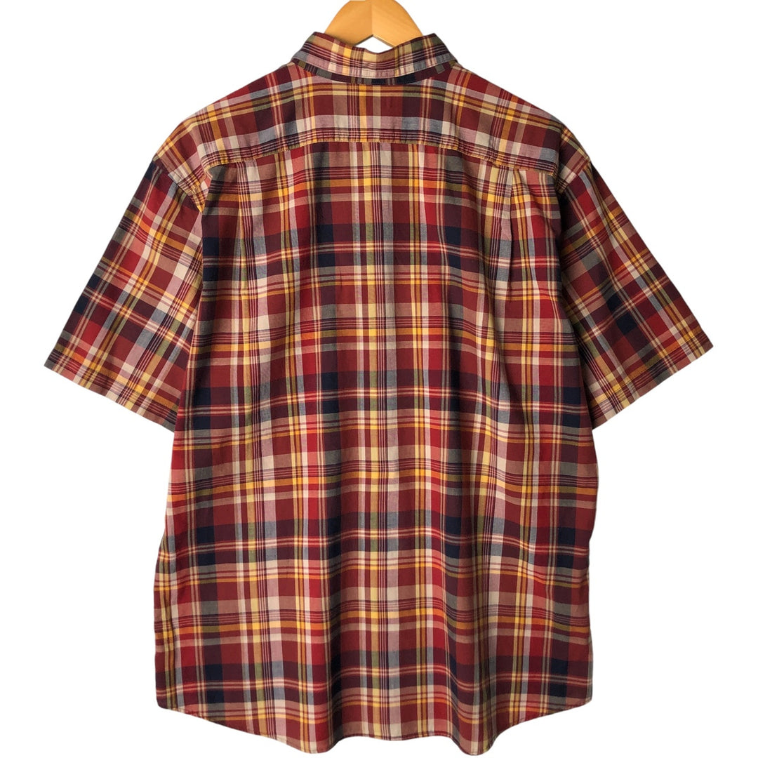 Eddie Bauer Classic Fit Short Sleeve Button-Down Check Shirt, Men's Size L cotton wine-red Vintage Second Hand