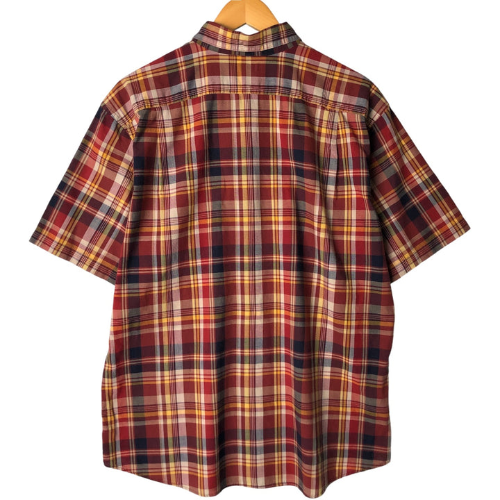 Eddie Bauer Classic Fit Short Sleeve Button-Down Check Shirt, Men's Size L cotton wine-red Vintage Second Hand