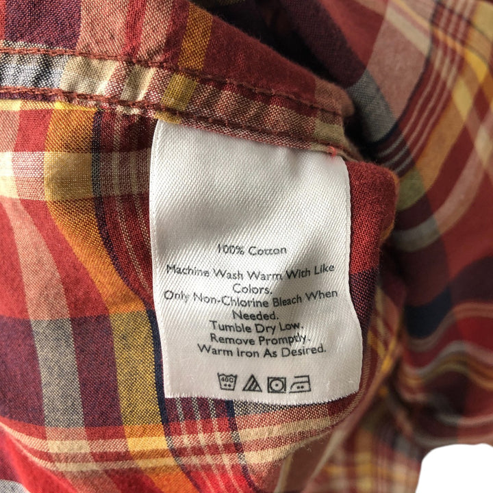 Eddie Bauer Classic Fit Short Sleeve Button-Down Check Shirt, Men's Size L cotton wine-red Vintage Second Hand