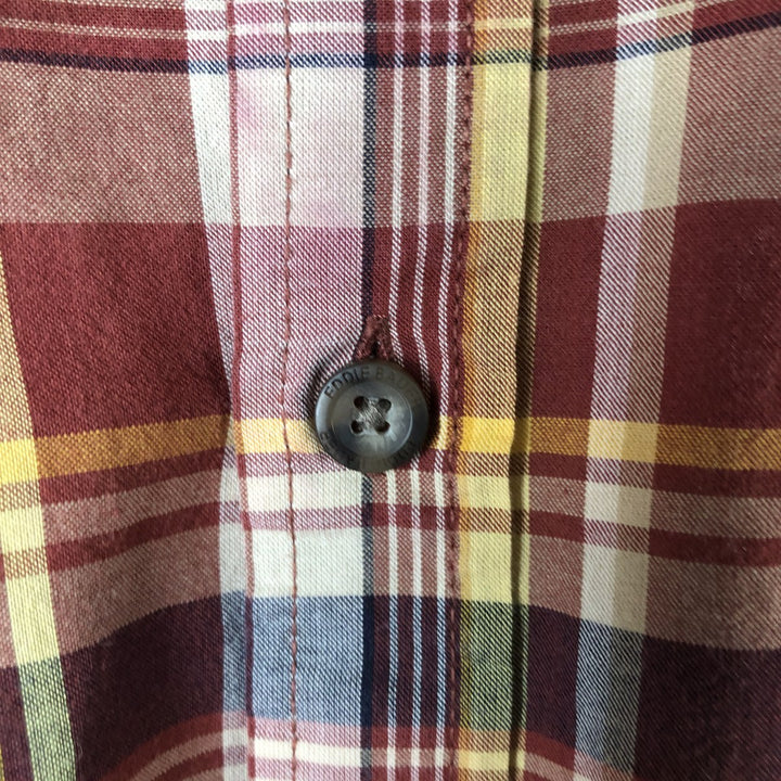 Eddie Bauer Classic Fit Short Sleeve Button-Down Check Shirt, Men's Size L cotton wine-red Vintage Second Hand