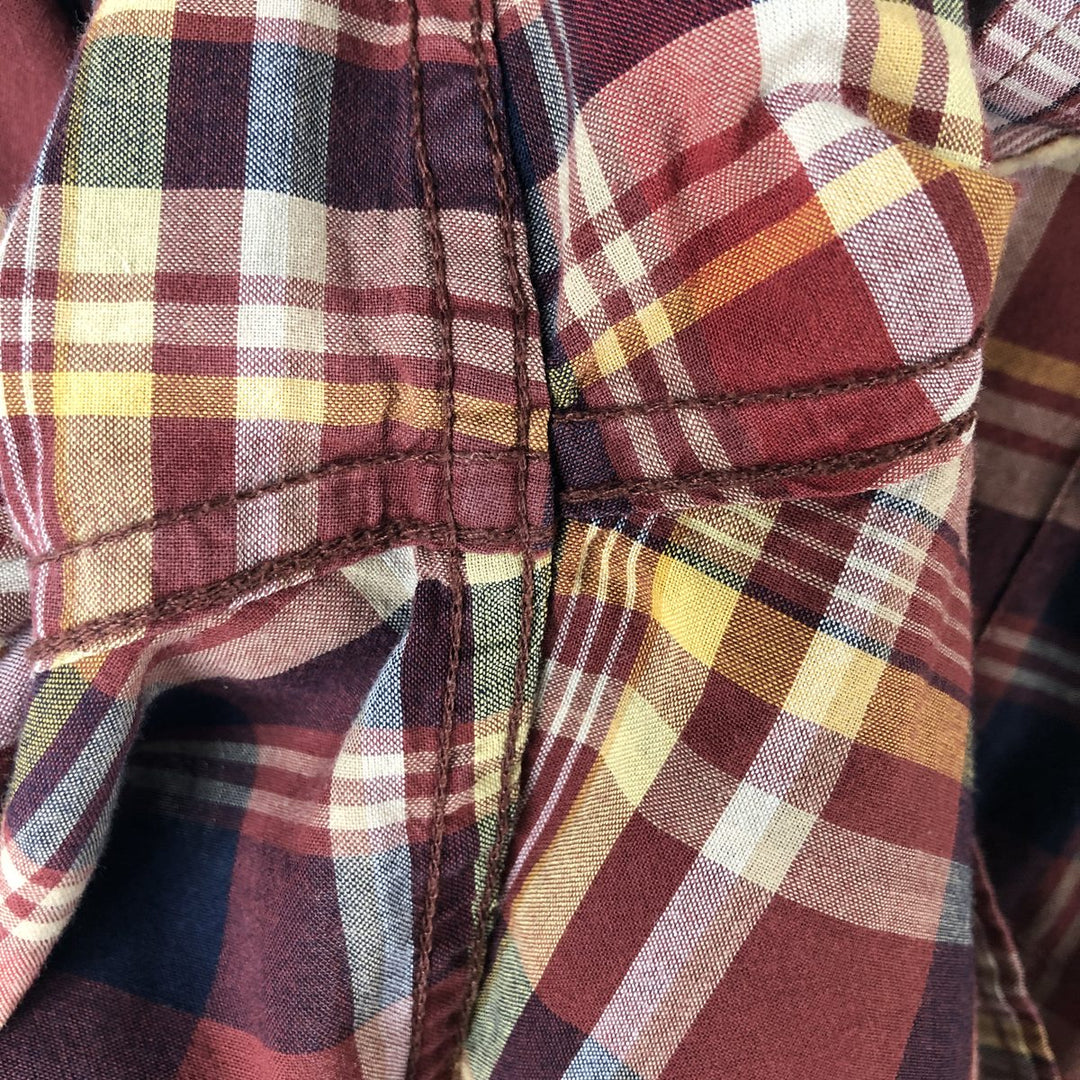 Eddie Bauer Classic Fit Short Sleeve Button-Down Check Shirt, Men's Size L cotton wine-red Vintage Second Hand