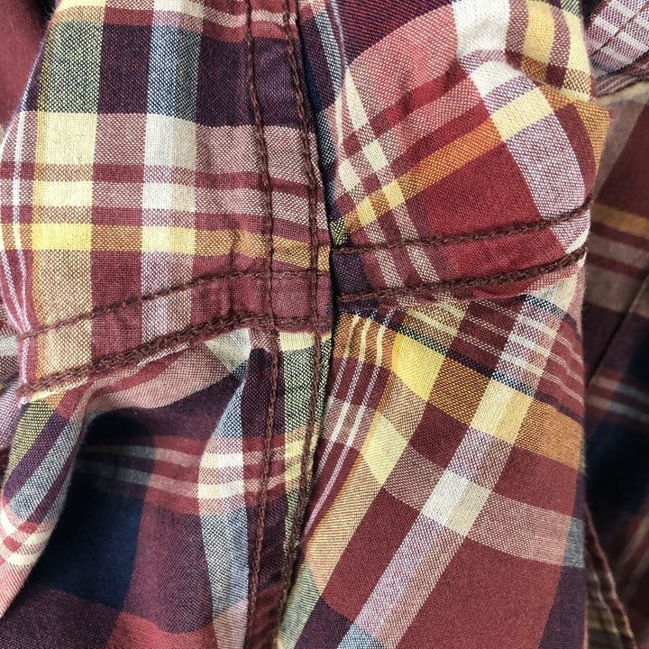 Eddie Bauer Classic Fit Short Sleeve Button-Down Check Shirt, Men's Size L cotton wine-red Vintage Second Hand