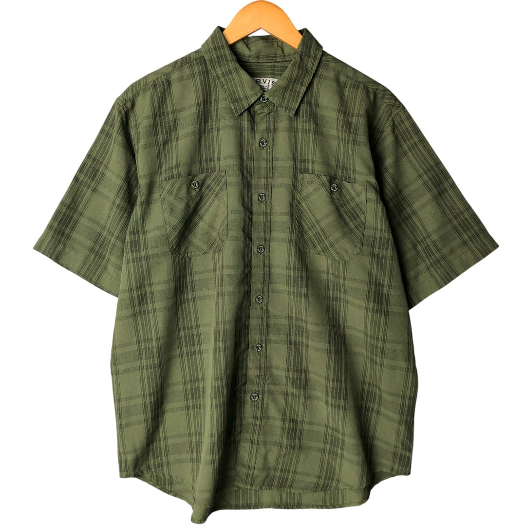 Orvis Check Pattern Short Sleeve Polyester Shirt, Men's Size XL polyester Khaki type Vintage Second Hand