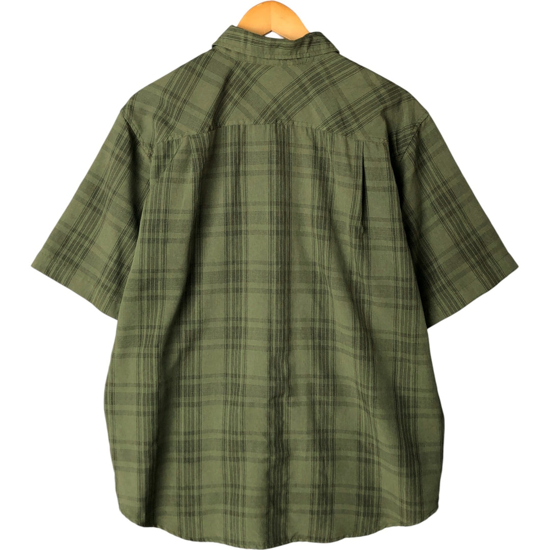 Orvis Check Pattern Short Sleeve Polyester Shirt, Men's Size XL polyester Khaki type Vintage Second Hand