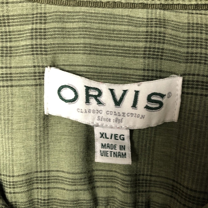 Orvis Check Pattern Short Sleeve Polyester Shirt, Men's Size XL polyester Khaki type Vintage Second Hand