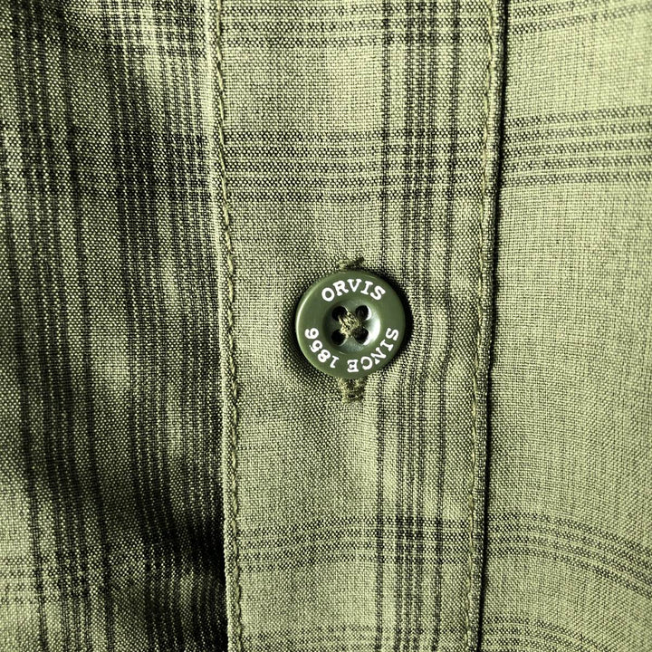 Orvis Check Pattern Short Sleeve Polyester Shirt, Men's Size XL polyester Khaki type Vintage Second Hand