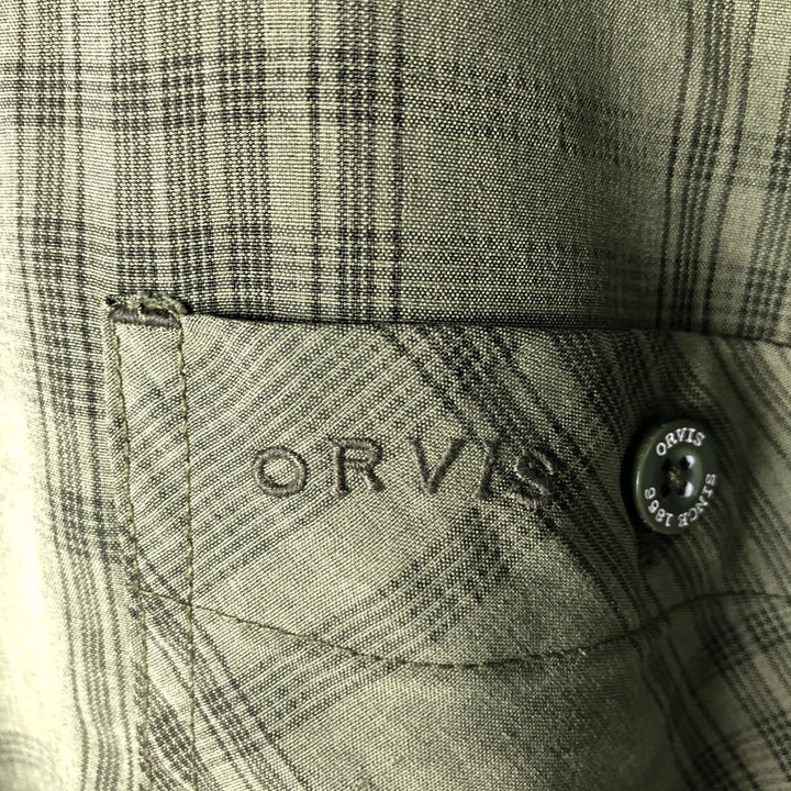 Orvis Check Pattern Short Sleeve Polyester Shirt, Men's Size XL polyester Khaki type Vintage Second Hand