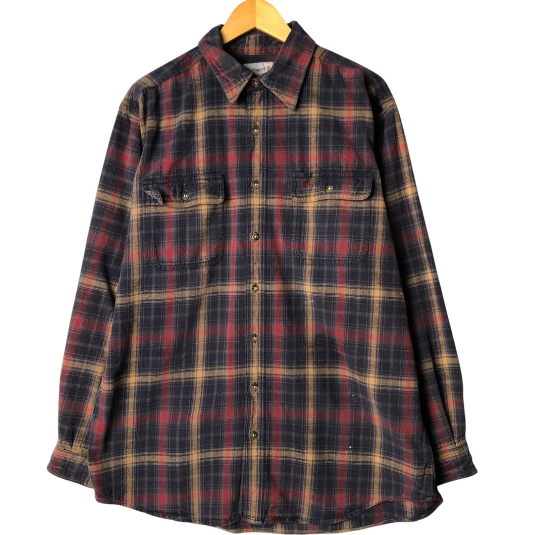 Carhartt Long Sleeve Flannel Check Shirt, Men's XL cotton navy blue type Vintage Second Hand