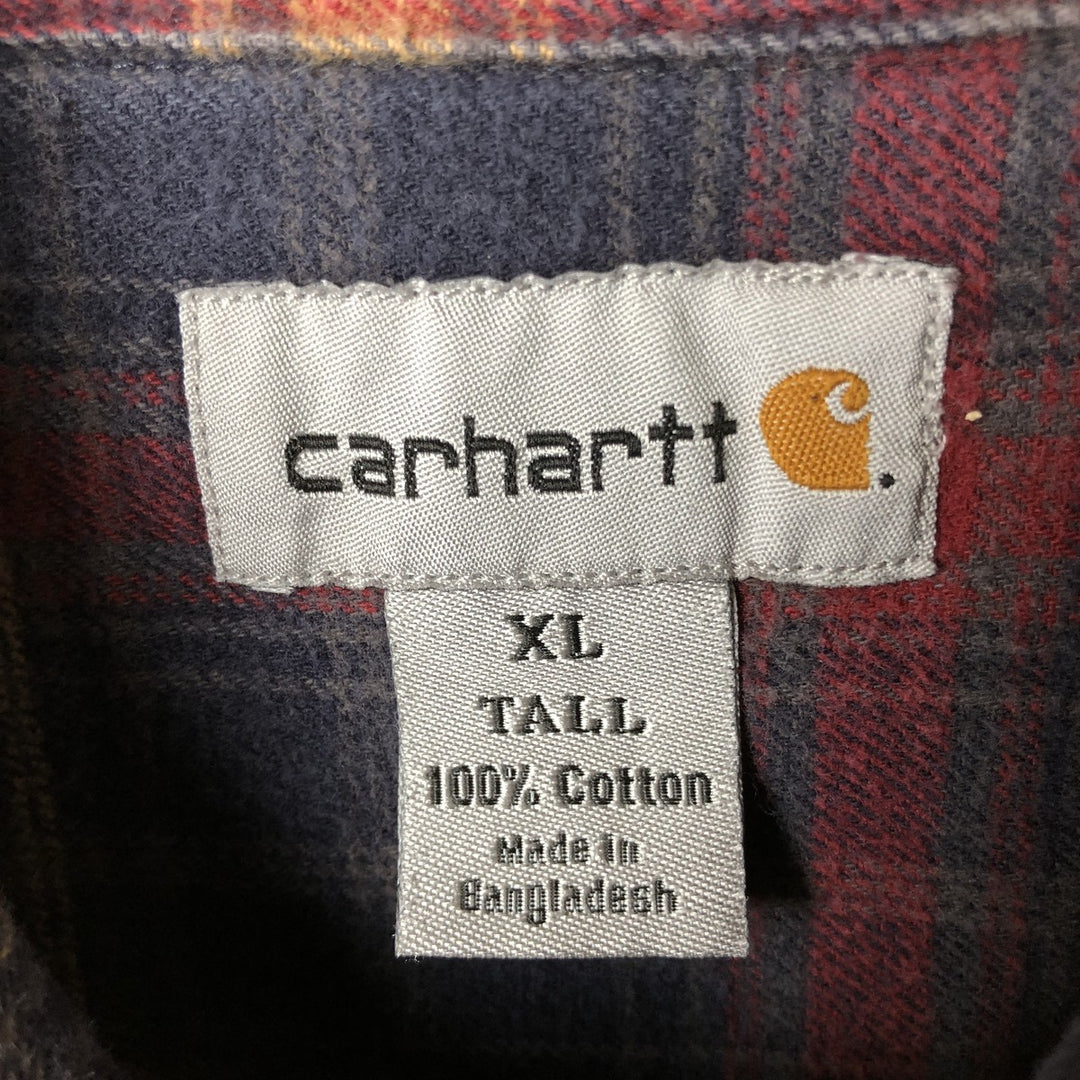 Carhartt Long Sleeve Flannel Check Shirt, Men's XL cotton navy blue type Vintage Second Hand