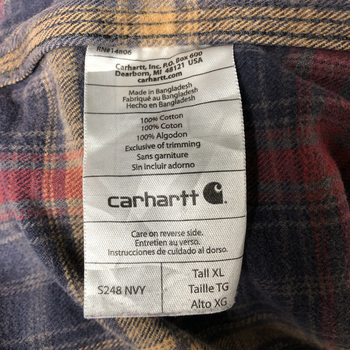 Carhartt Long Sleeve Flannel Check Shirt, Men's XL cotton navy blue type Vintage Second Hand