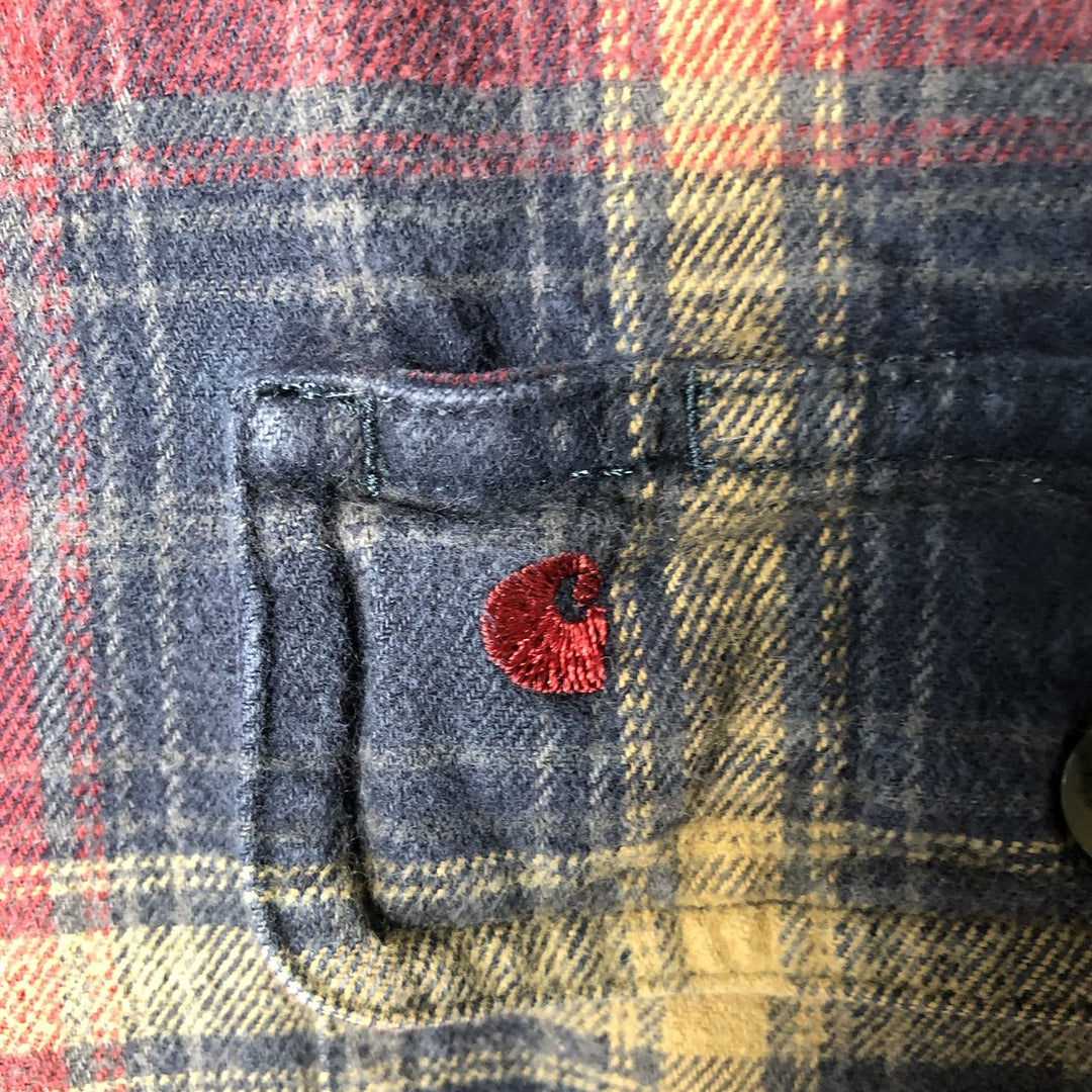 Carhartt Long Sleeve Flannel Check Shirt, Men's XL cotton navy blue type Vintage Second Hand