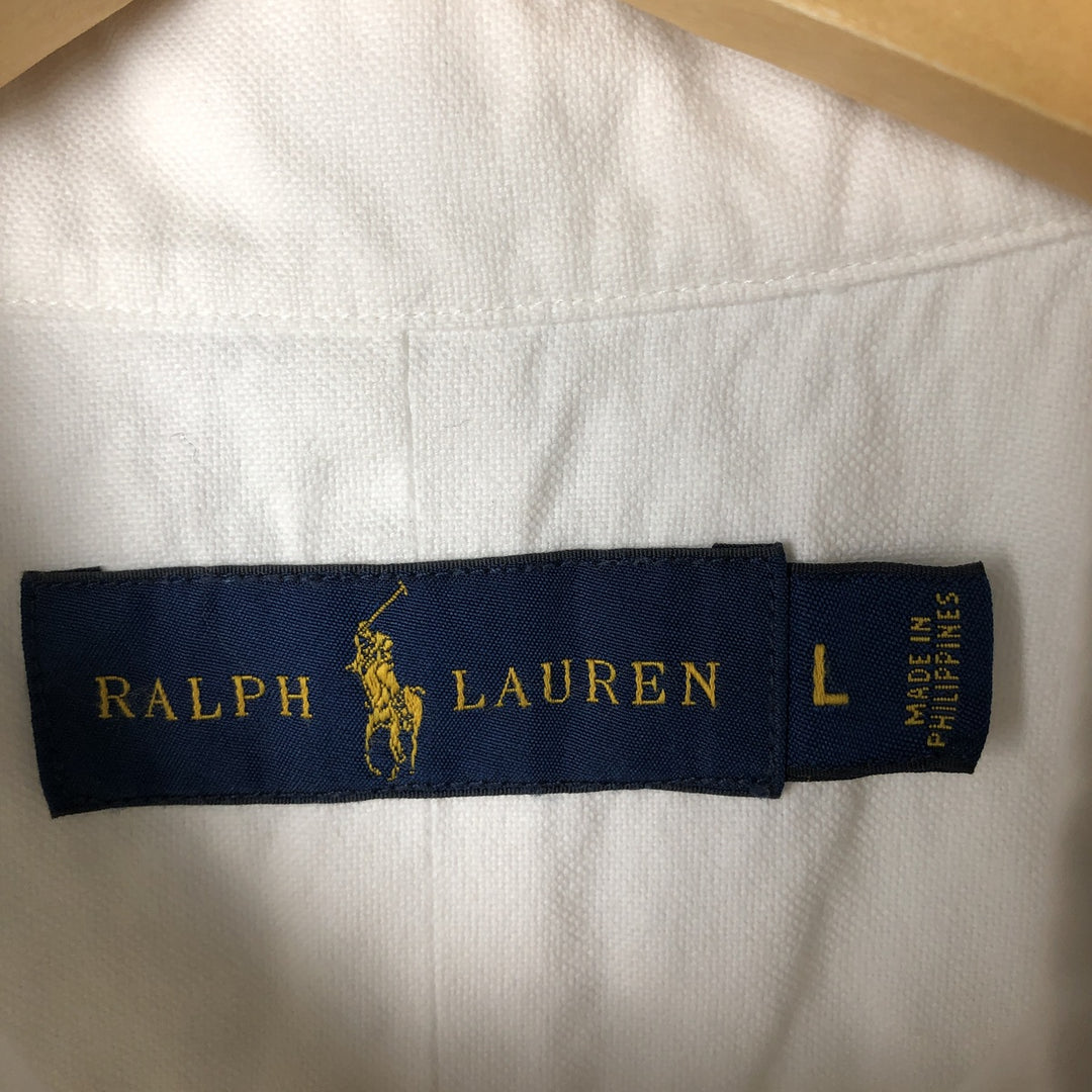 Ralph Lauren short sleeve button down shirt, men's size L cotton white type Vintage Second Hand