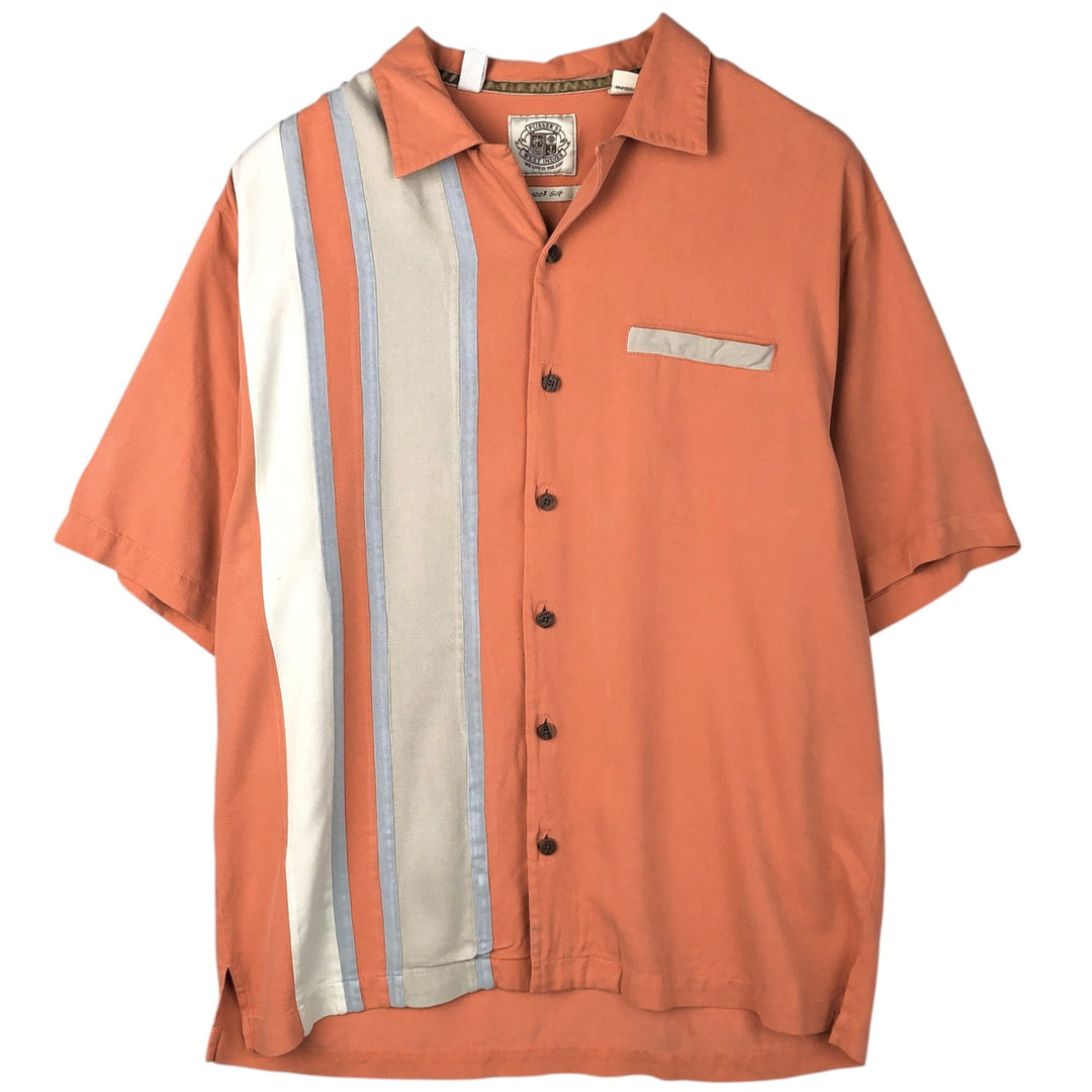 PUSSER'S WEST INDIES Open Collar Short Sleeve Two-Tone Box Shirt, Men's Size L silk orange type Vintage Second Hand