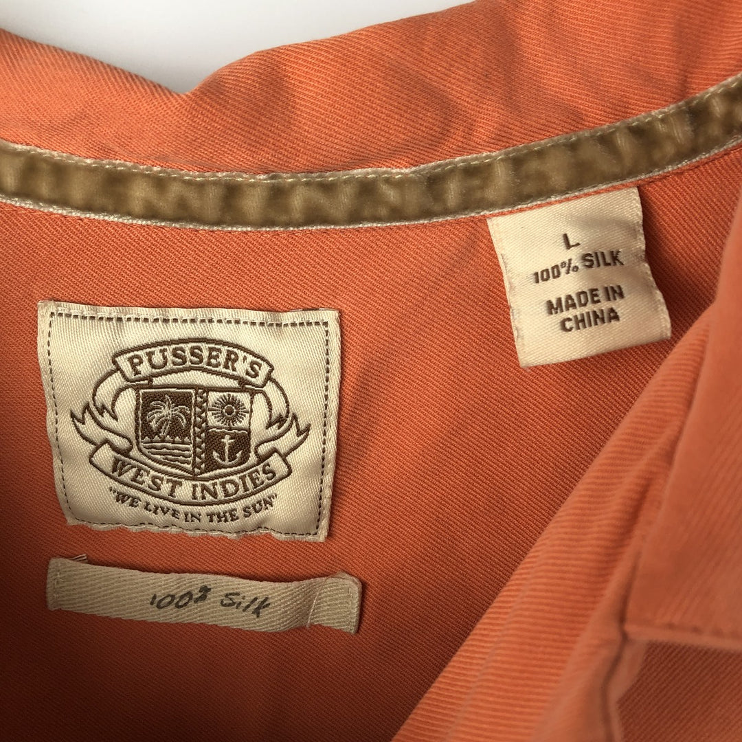 PUSSER'S WEST INDIES Open Collar Short Sleeve Two-Tone Box Shirt, Men's Size L silk orange type Vintage Second Hand