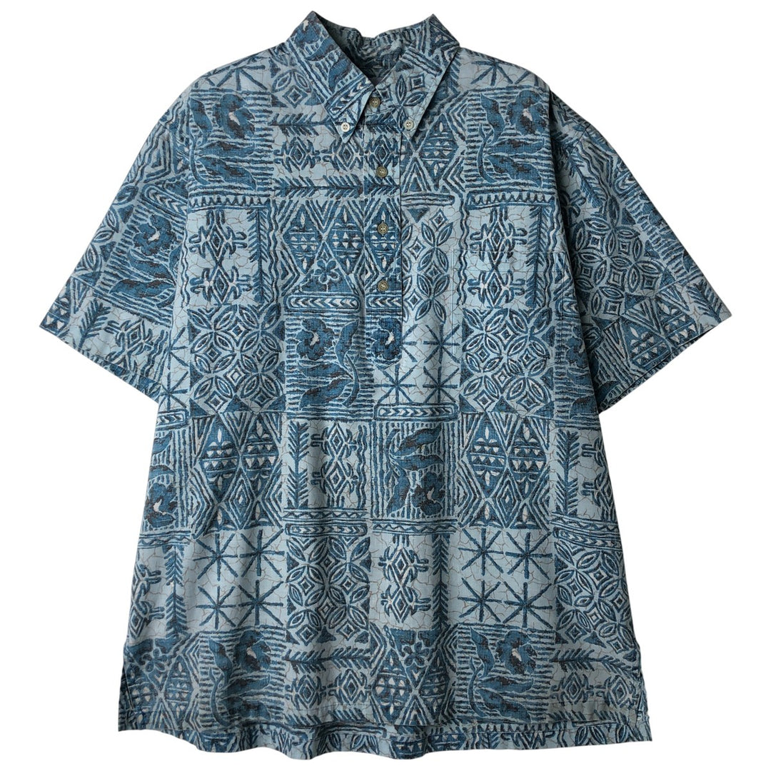 90'S Reyn Spooner Swimsuit Tag Print Half-Button Button-Down Aloha Shirt, Made in Hawaii, Men's Size L cotton Blue type light blue Vintage Second Hand