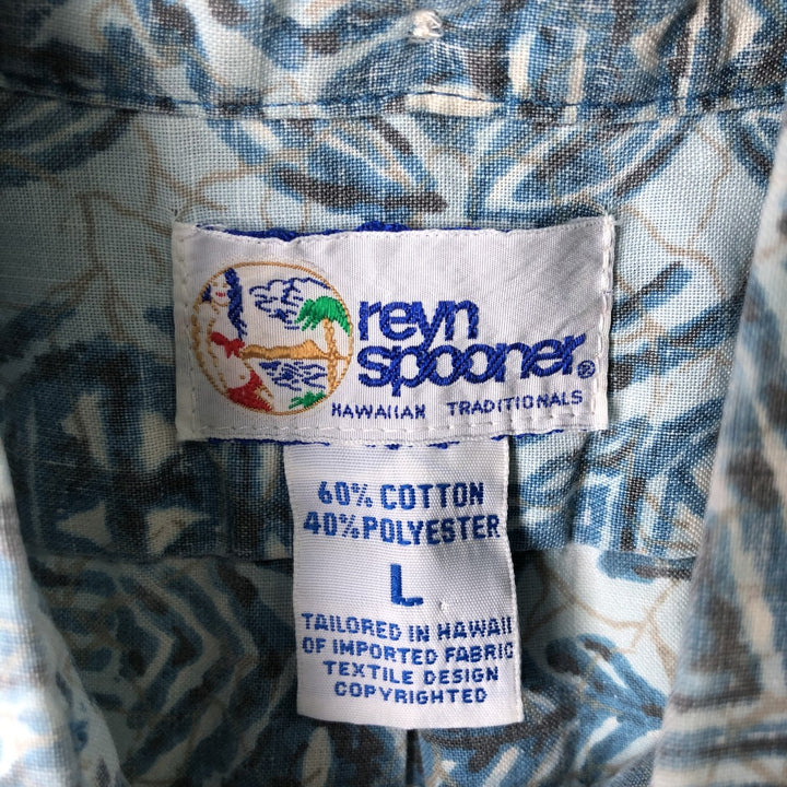 90'S Reyn Spooner Swimsuit Tag Print Half-Button Button-Down Aloha Shirt, Made in Hawaii, Men's Size L cotton Blue type light blue Vintage Second Hand