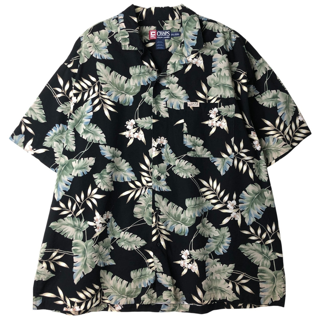 Ralph Lauren Chaps Botanical Pattern Open Collar Hawaiian Aloha Shirt, Box Shirt, Men's XXL cotton black type Vintage Second Hand