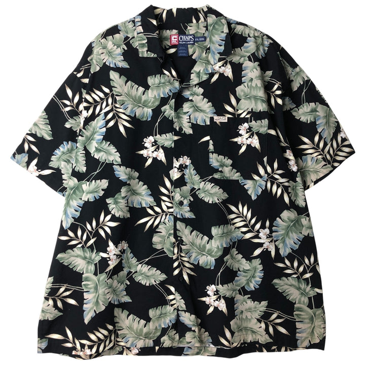 Ralph Lauren Chaps Botanical Pattern Open Collar Hawaiian Aloha Shirt, Box Shirt, Men's XXL cotton black type Vintage Second Hand