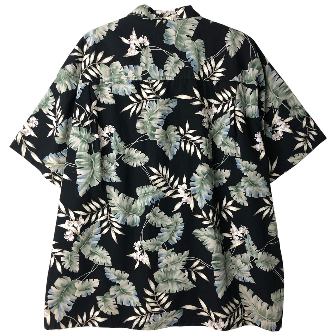 Ralph Lauren Chaps Botanical Pattern Open Collar Hawaiian Aloha Shirt, Box Shirt, Men's XXL cotton black type Vintage Second Hand