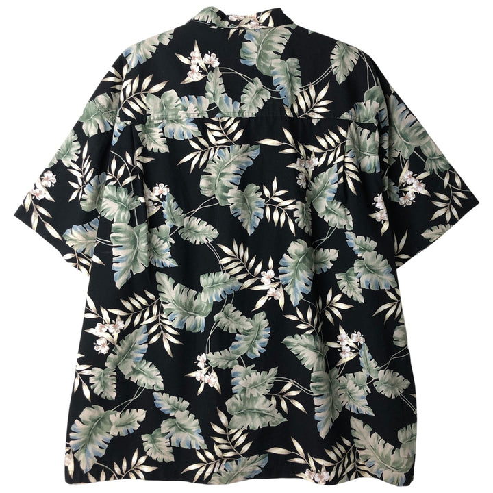 Ralph Lauren Chaps Botanical Pattern Open Collar Hawaiian Aloha Shirt, Box Shirt, Men's XXL cotton black type Vintage Second Hand