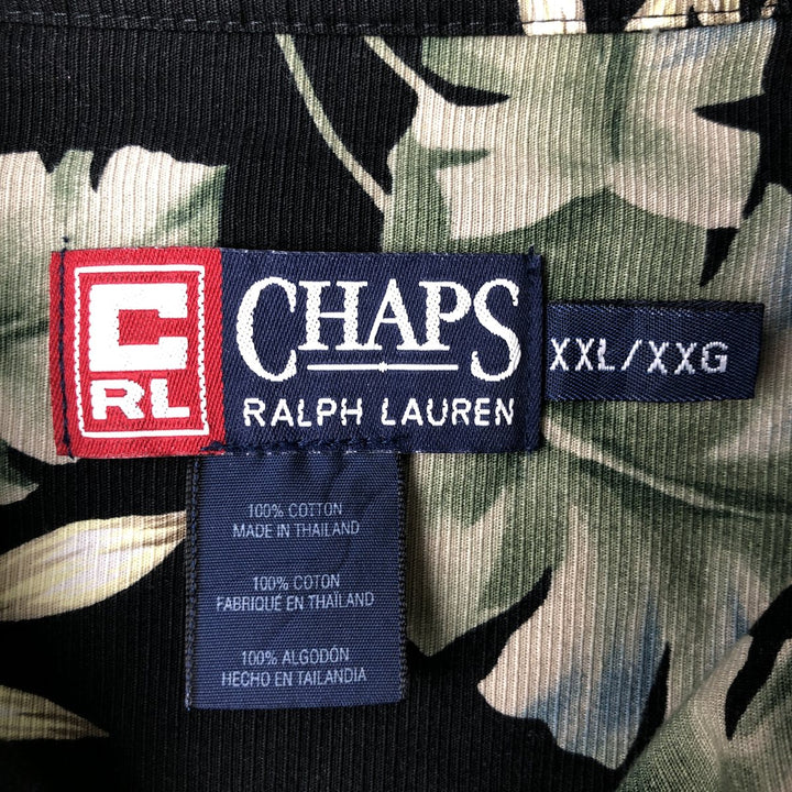 Ralph Lauren Chaps Botanical Pattern Open Collar Hawaiian Aloha Shirt, Box Shirt, Men's XXL cotton black type Vintage Second Hand