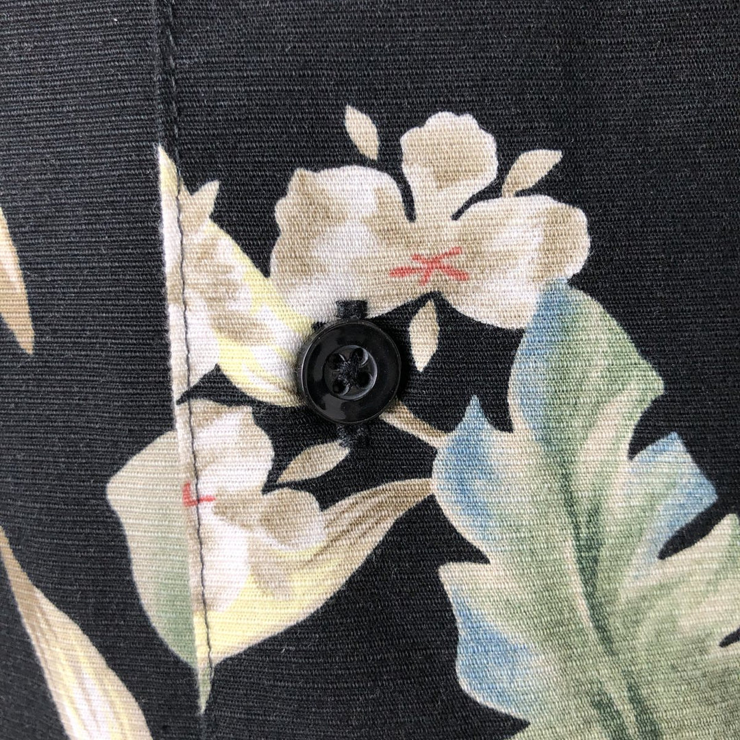Ralph Lauren Chaps Botanical Pattern Open Collar Hawaiian Aloha Shirt, Box Shirt, Men's XXL cotton black type Vintage Second Hand