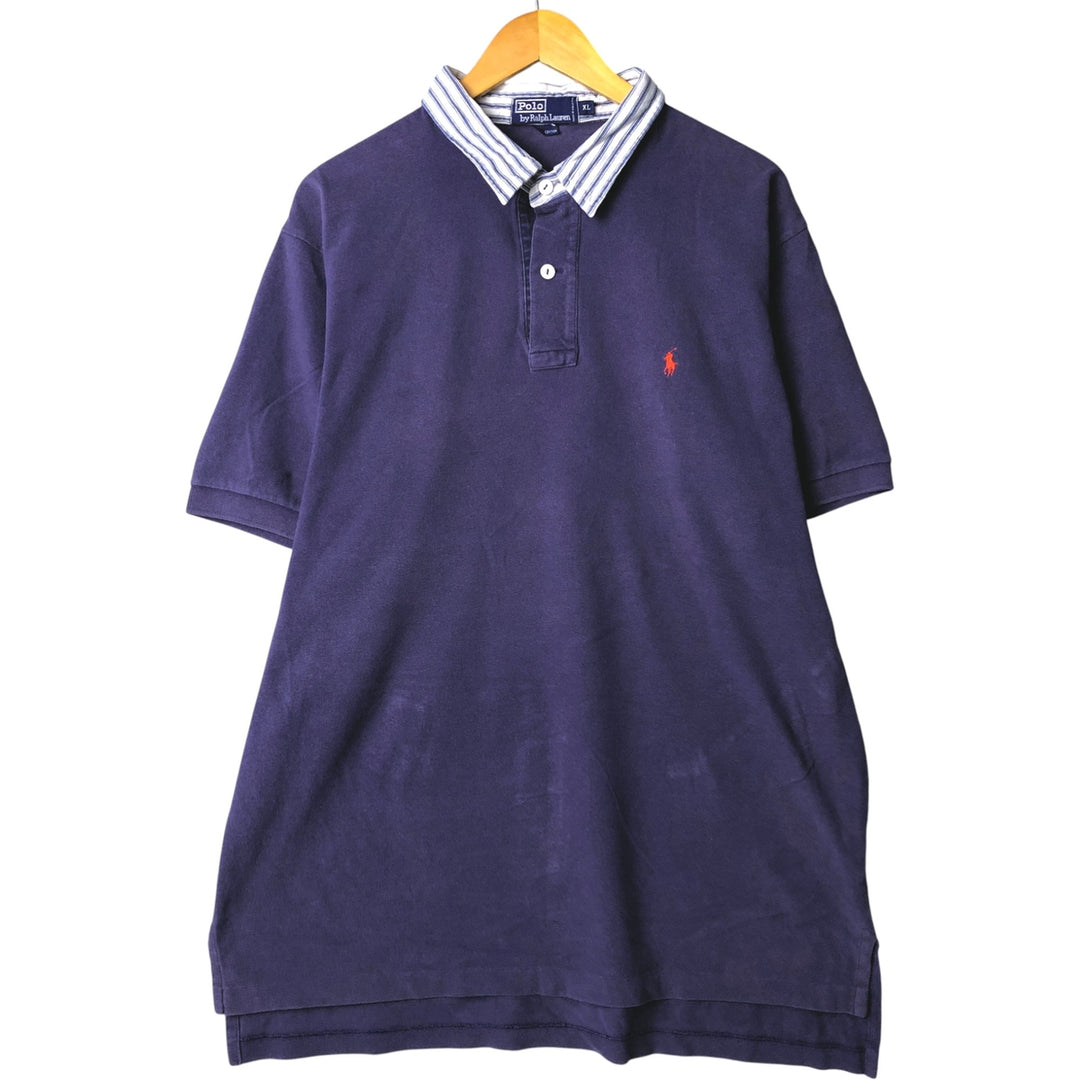 Ralph Lauren POLO by Ralph Lauren short sleeve polo shirt, men's XL size cotton blue type Vintage Second Hand