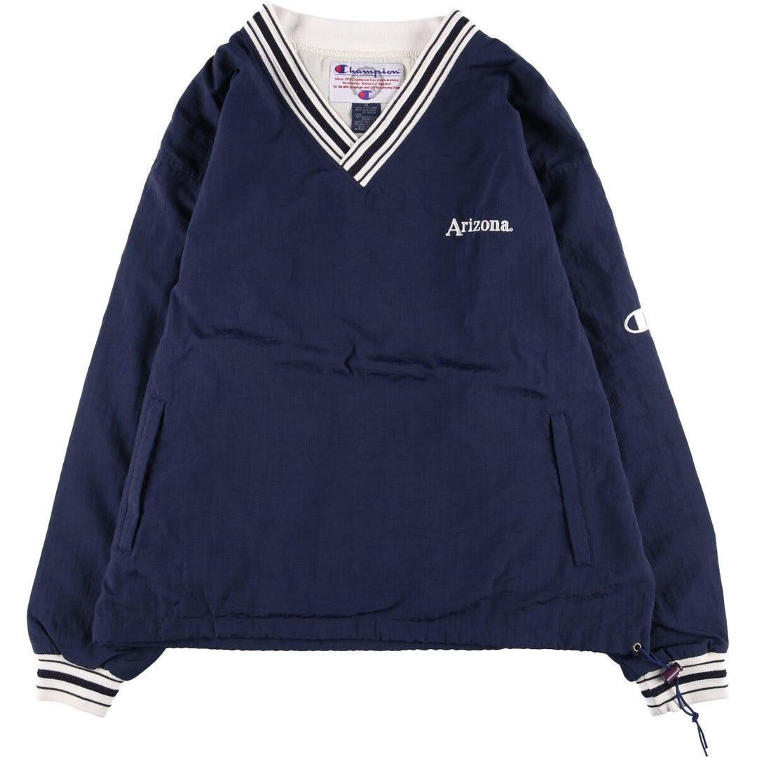 90s-00'S Champion V-neck nylon pullover, men's XL Polyurethane Coated Nylon navy blue type Vintage Second Hand