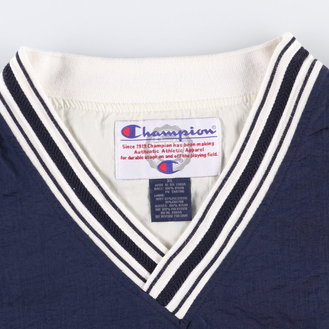 90s-00'S Champion V-neck nylon pullover, men's XL Polyurethane Coated Nylon navy blue type Vintage Second Hand