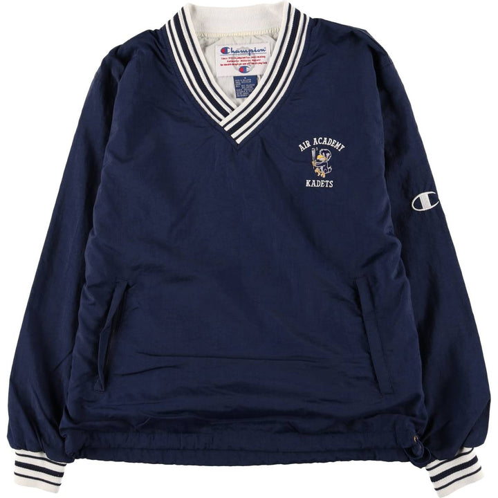 Champion V-neck college nylon pullover, men's size S Nylon navy blue type Vintage Second Hand