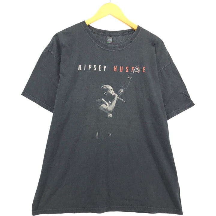 M AND O gold NIPSEY HUSSLE rap T-shirt, men's XL cotton black type Vintage Second Hand