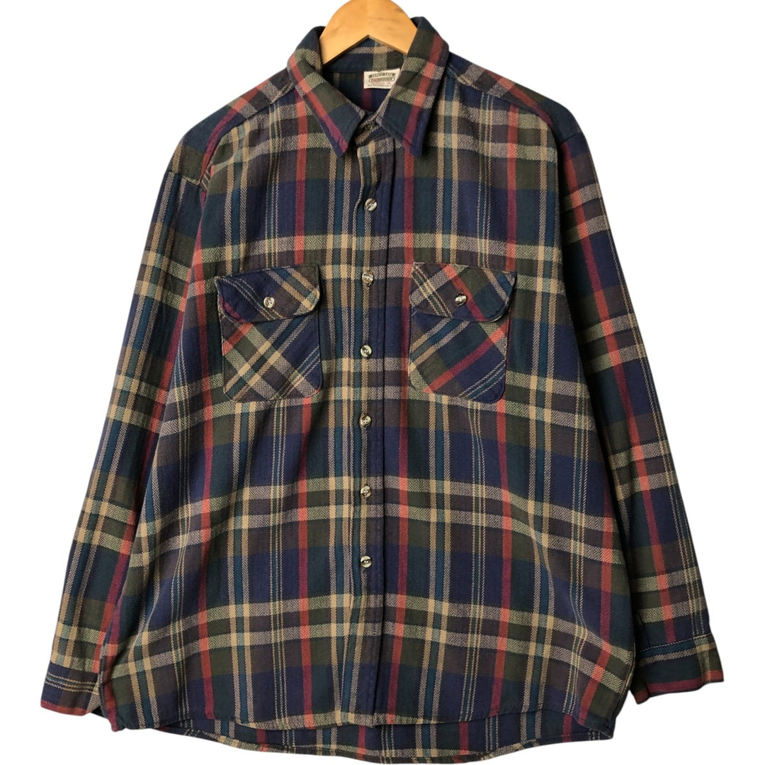 90'S Vintage Five Brother Herringbone Long Sleeve Flannel Check Shirt, Men's Size XL unclear navy blue type Vintage Second Hand