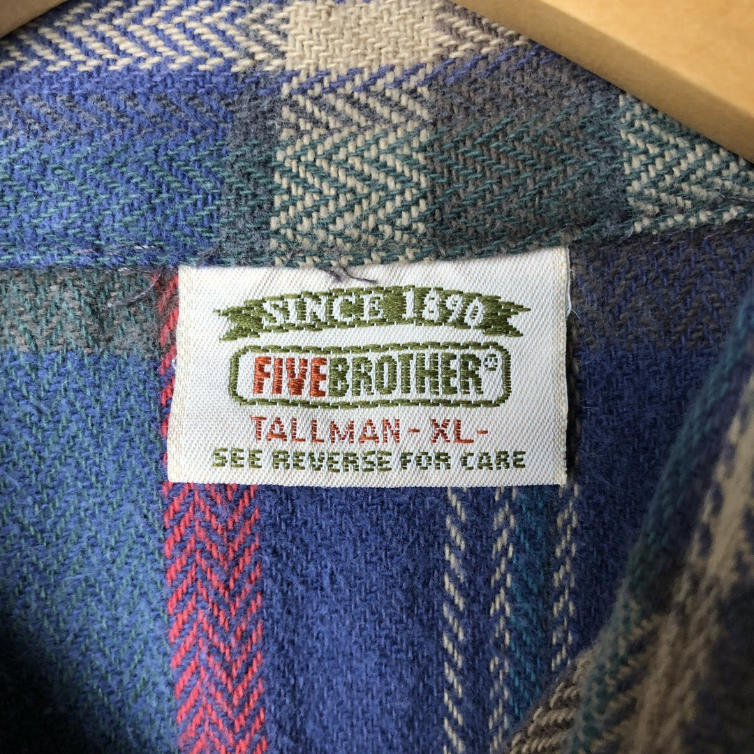 90'S Vintage Five Brother Herringbone Long Sleeve Flannel Check Shirt, Men's Size XL unclear navy blue type Vintage Second Hand