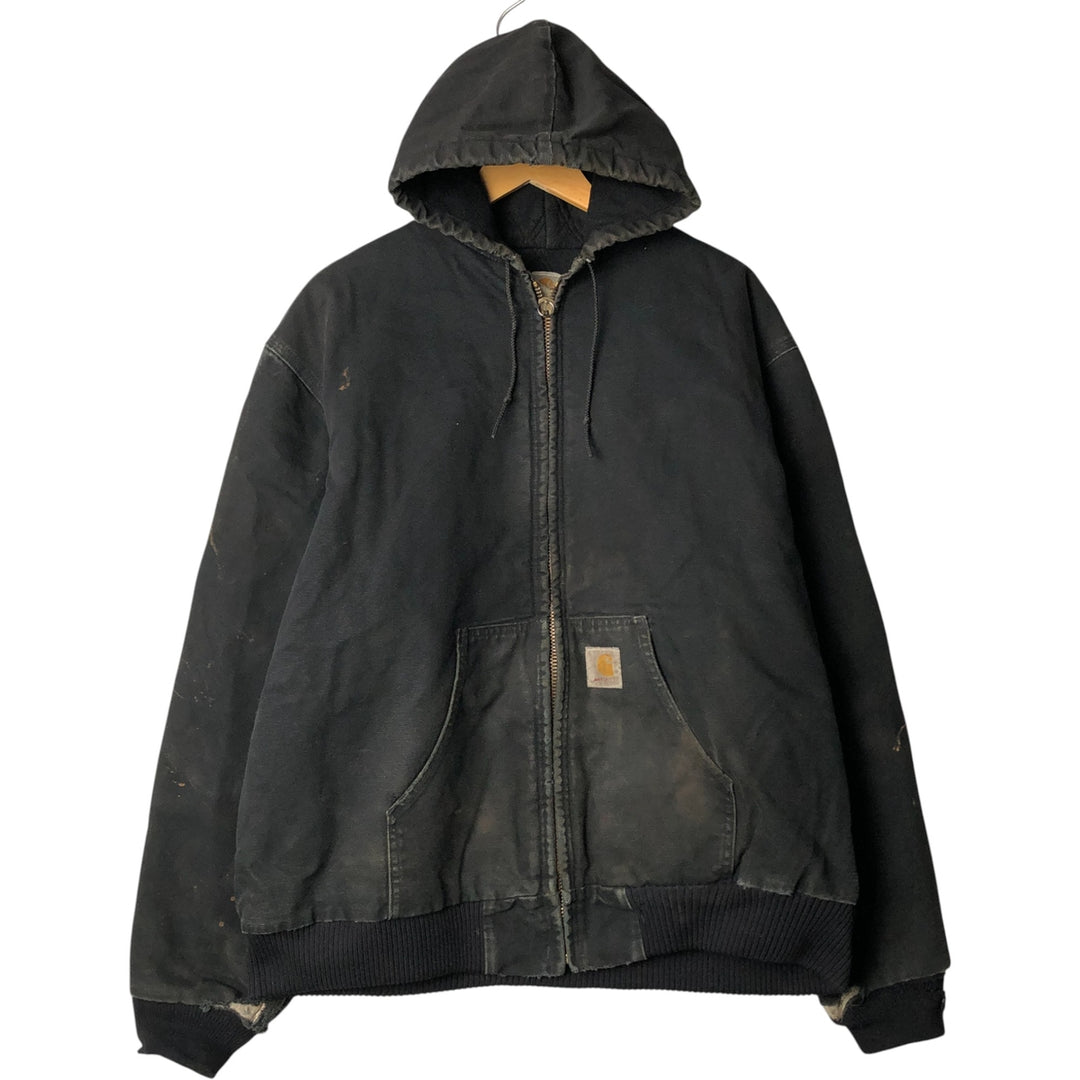 00'S Carhartt Active Jacket, Padded Duck Full Zip Hoodie, Men's XXL cotton black type Vintage Second Hand