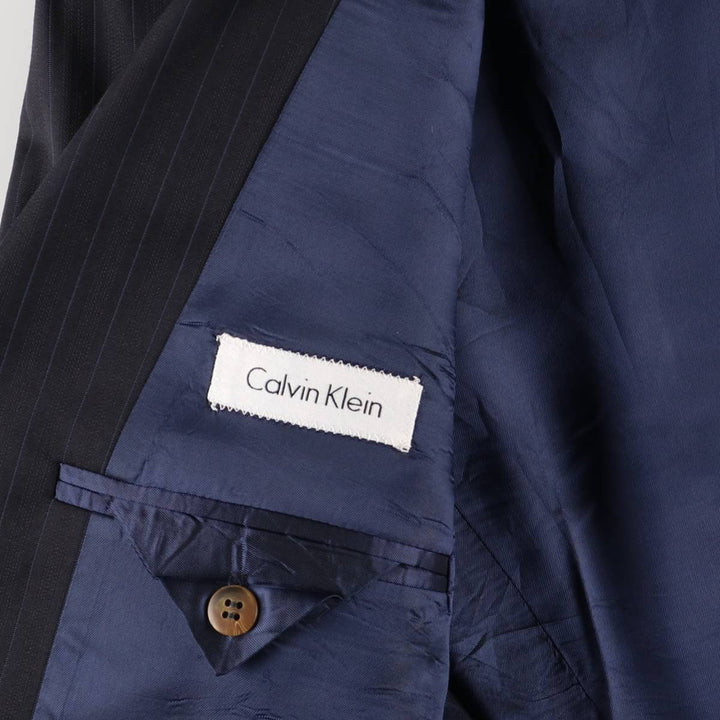 2000s~ Calvin Klein Striped Wool Tailored Jacket, Made in Canada, Men's Size Medium wool Charcoal Vintage Second Hand