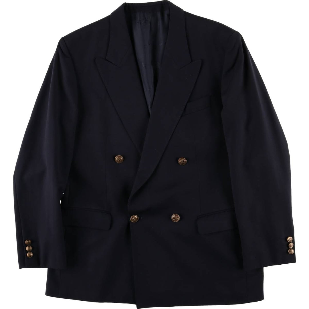 Saint John Men's Double-Breasted Peak Lapel Navy Blazer, Size L wool navy blue type Vintage Second Hand