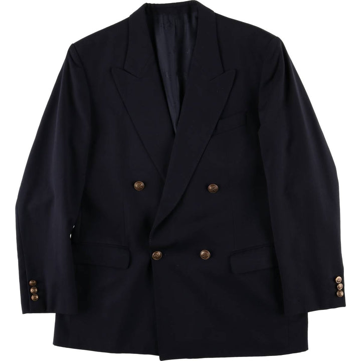 Saint John Men's Double-Breasted Peak Lapel Navy Blazer, Size L wool navy blue type Vintage Second Hand