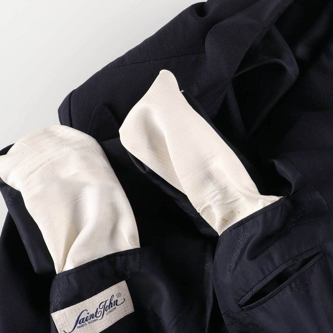 Saint John Men's Double-Breasted Peak Lapel Navy Blazer, Size L wool navy blue type Vintage Second Hand