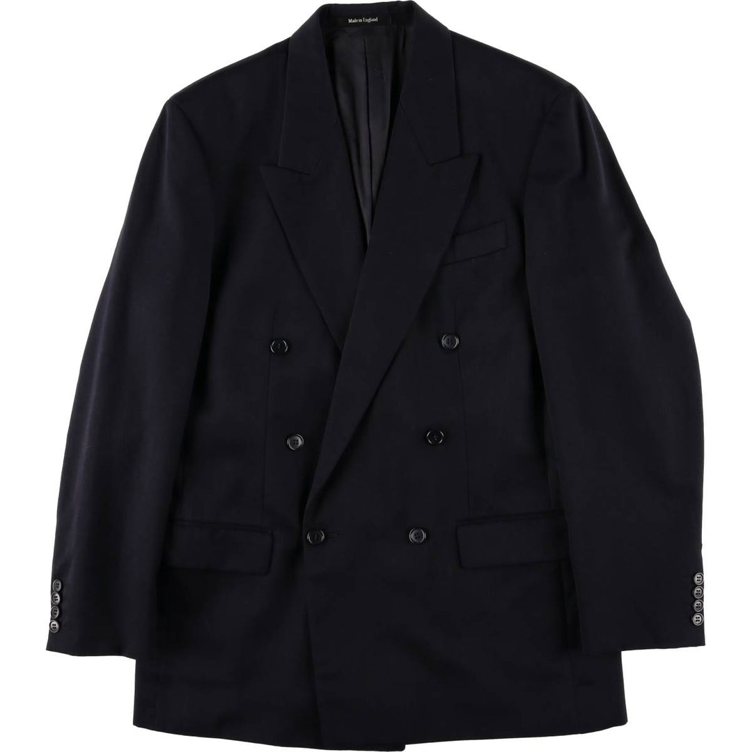 Pierre Cardin peak lapel double-breasted wool tailored jacket, made in England, men's size L wool navy blue type Vintage Second Hand