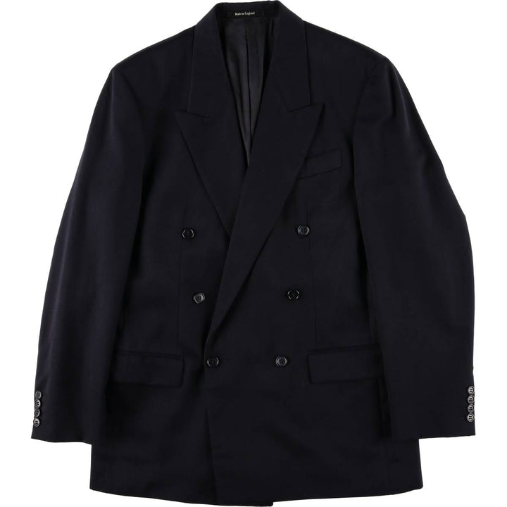 Pierre Cardin peak lapel double-breasted wool tailored jacket, made in England, men's size L wool navy blue type Vintage Second Hand