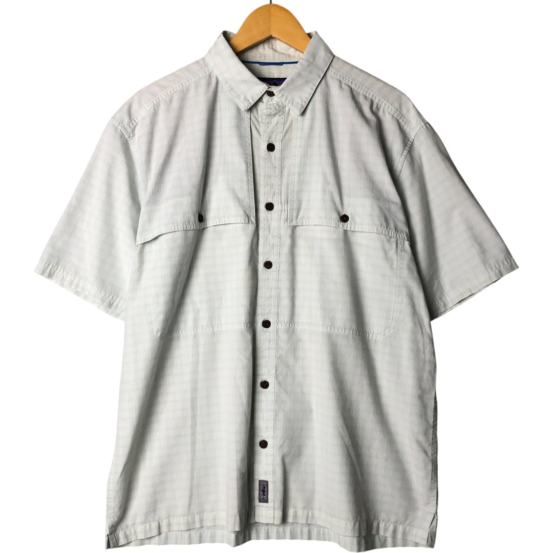 Patagonia 52075 SP21 Short Sleeve Check Shirt, Men's Size L, Boxy Shirt Organic cotton Blue type light blue Vintage Second Hand