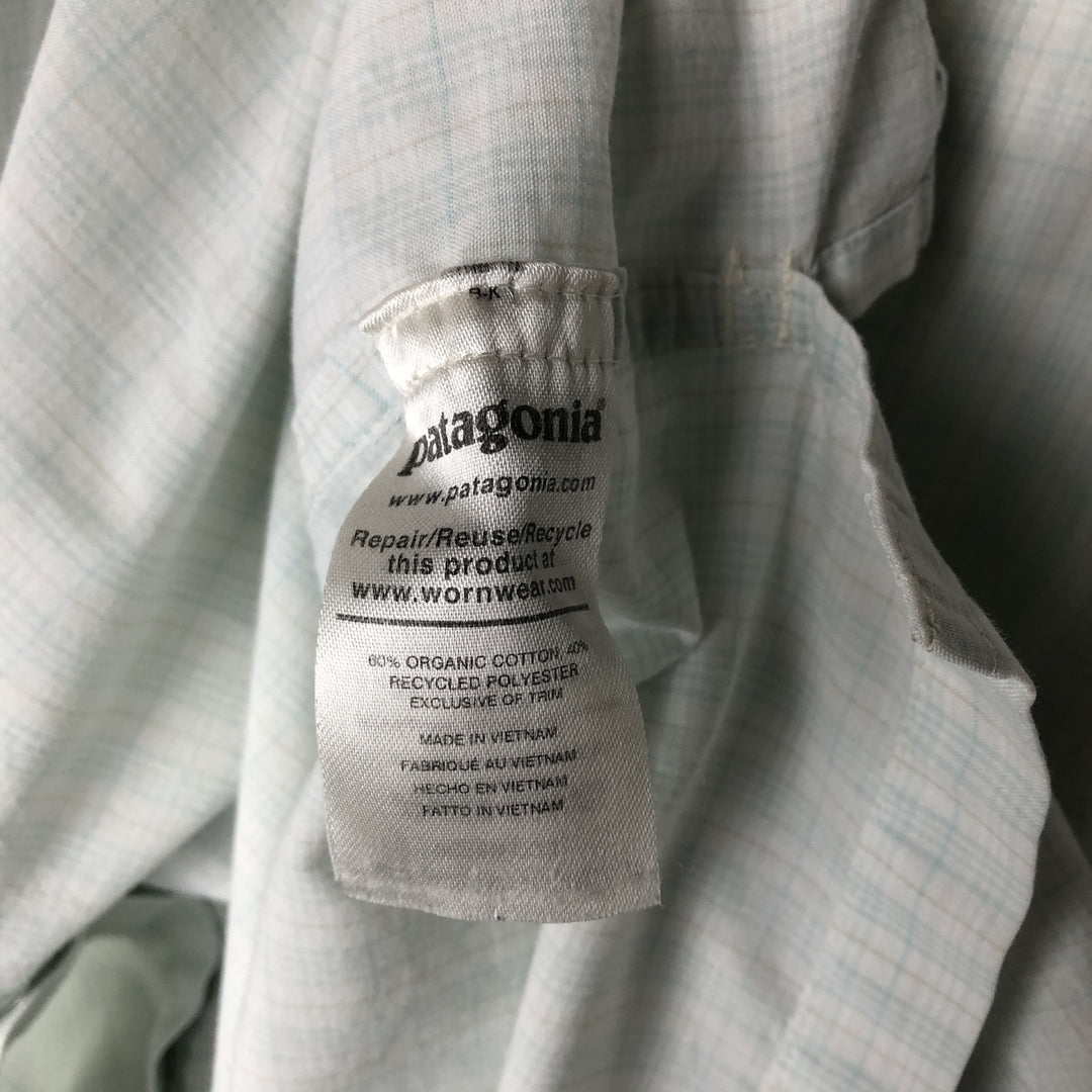 Patagonia 52075 SP21 Short Sleeve Check Shirt, Men's Size L, Boxy Shirt Organic cotton Blue type light blue Vintage Second Hand