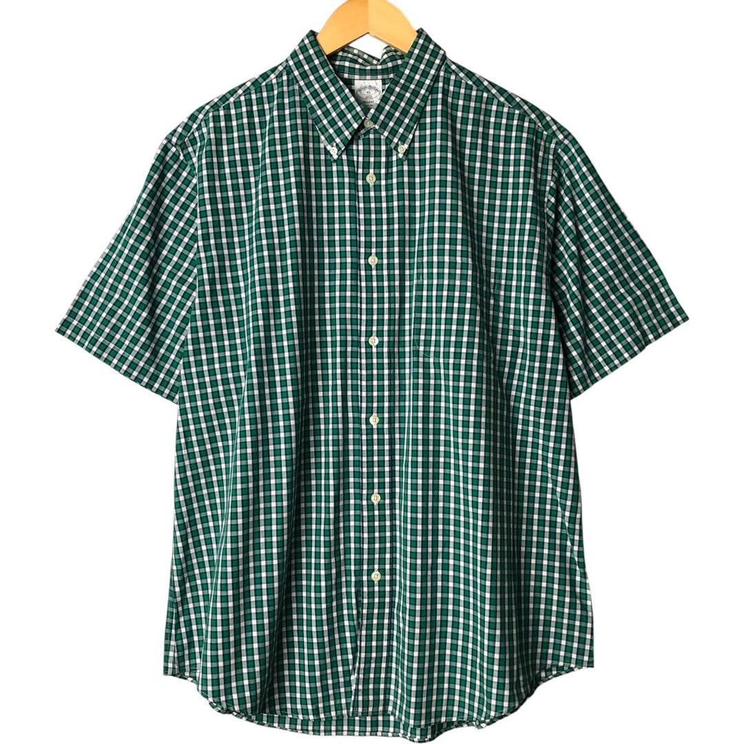 Brooks Brothers REGENT Short Sleeve Button-Down Check Shirt, Men's Size L cotton green type Vintage Second Hand