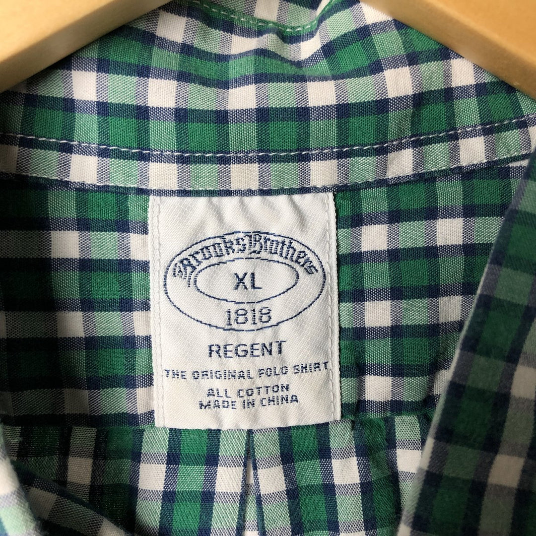Brooks Brothers REGENT Short Sleeve Button-Down Check Shirt, Men's Size L cotton green type Vintage Second Hand